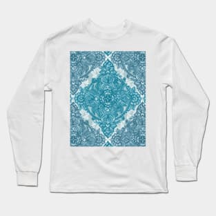 Teal & White Lace Pencil Doodle Long Sleeve T-Shirt